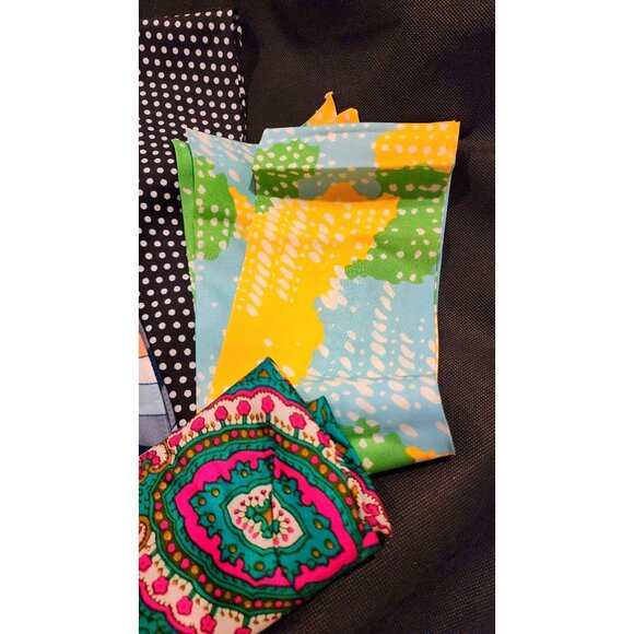 5 Mid Century Patterned Silk Fabric Head Scarves Polka Dots Stripes Floral 1960s - Picture 2 of 7